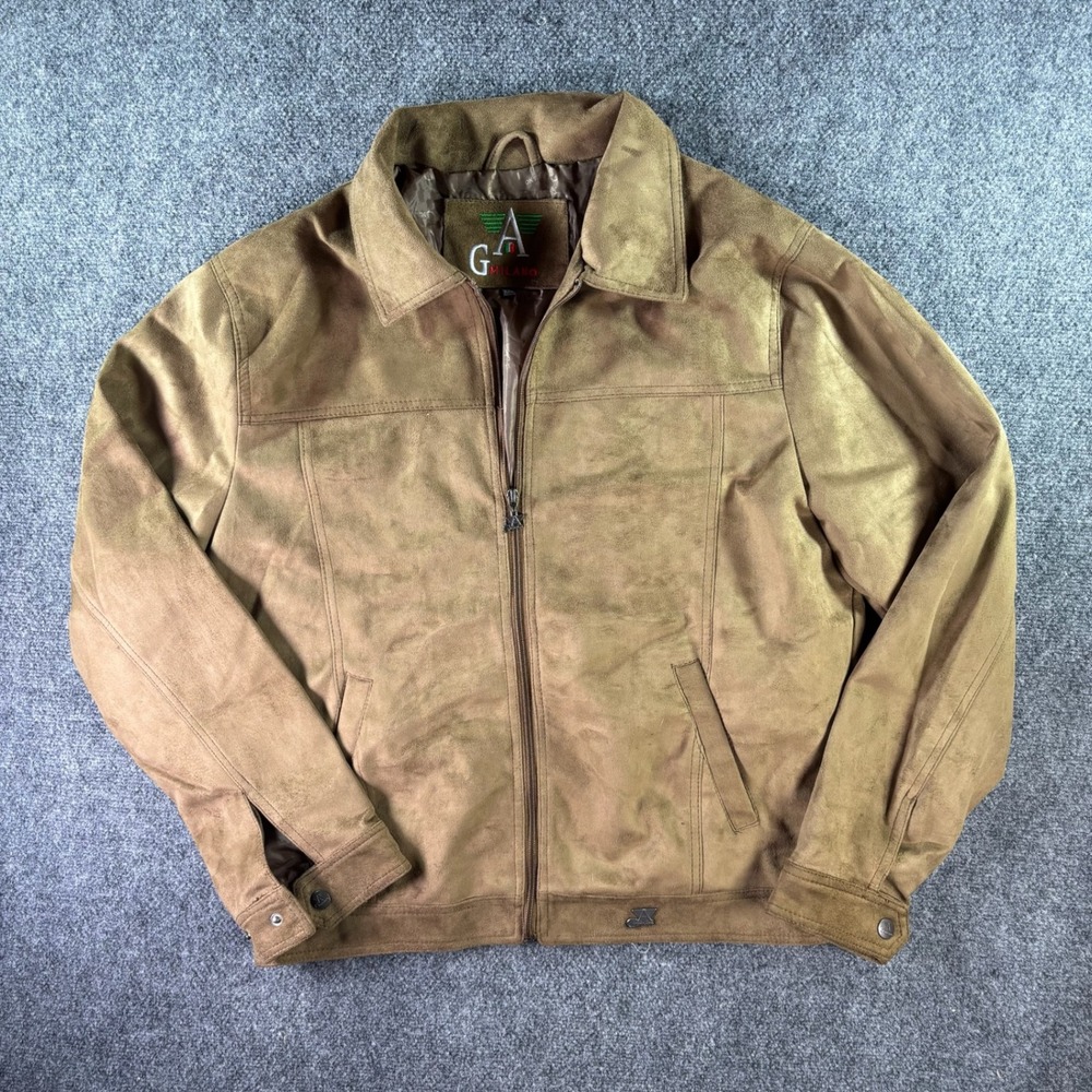 GA Milano Bomber Jacket Mens XXL Tan Faux Suede Made in Italy Zip Up Harrington